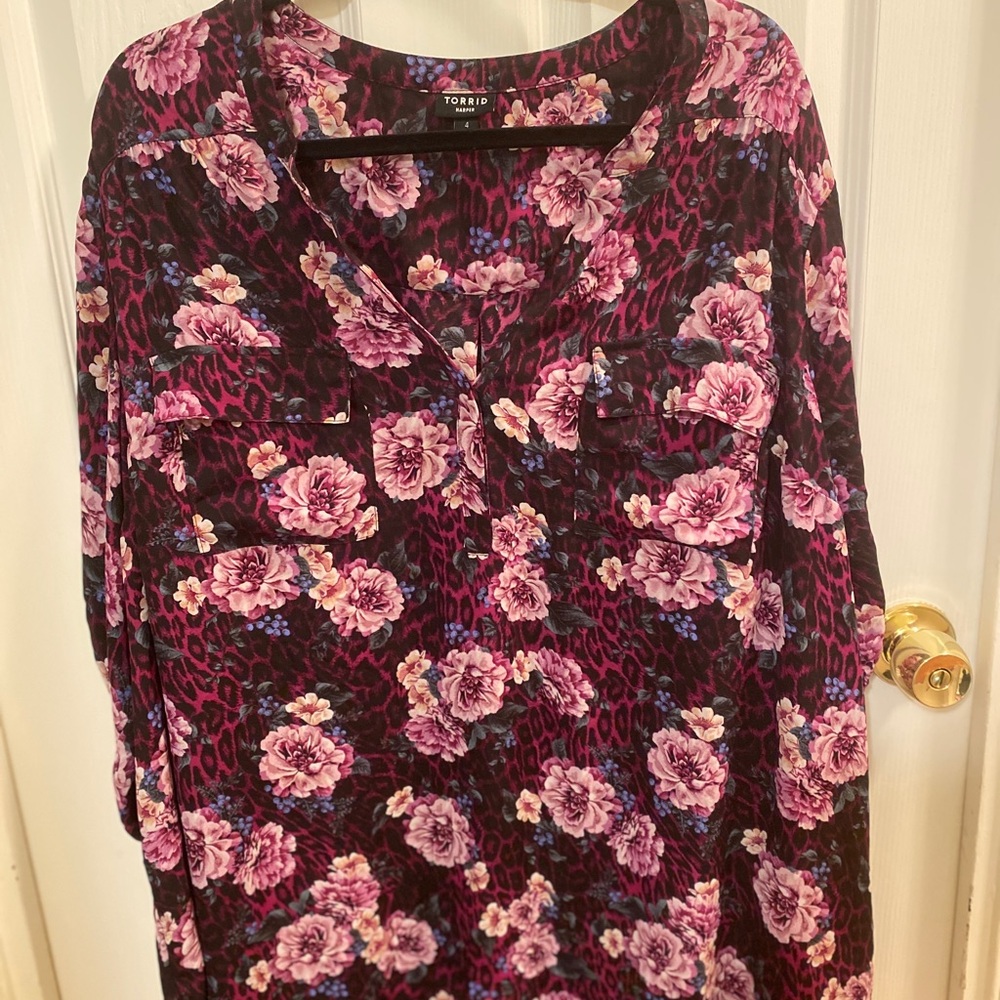 Torrid Floral Blouse - Pink and Black